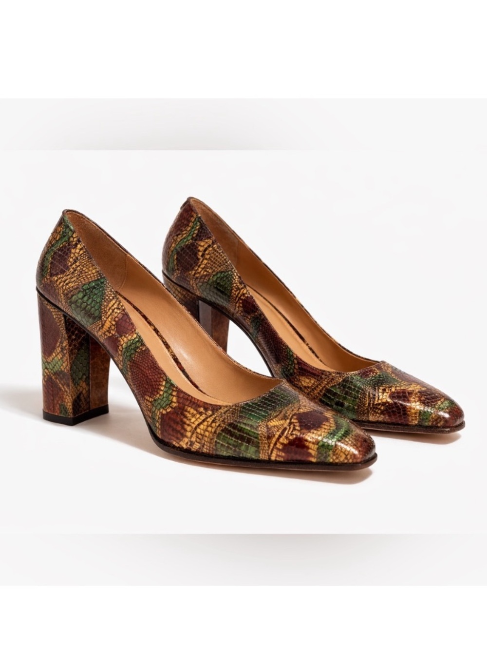 Vintage 90s Gianmarco Lorenzi Snakeskin Pumps Square Toe Heels EU 39.5 US 8.5